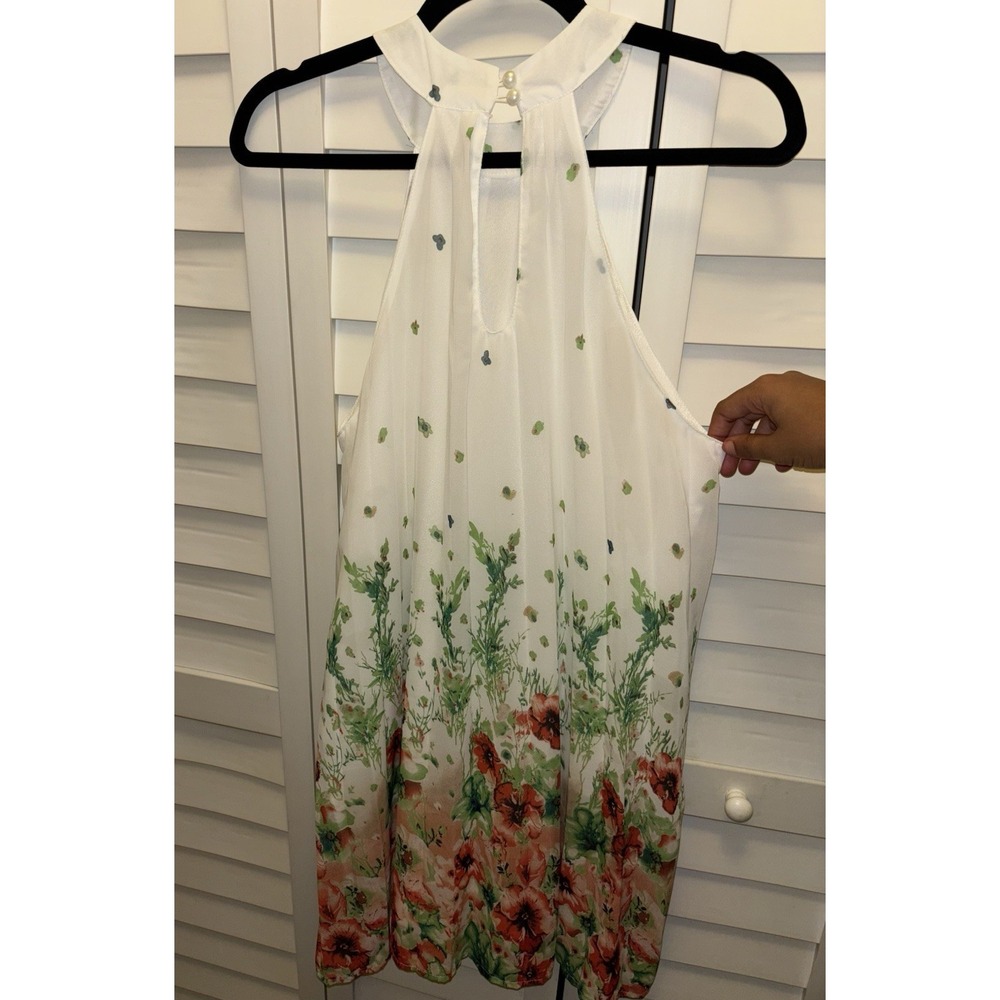 Floral Chiffon Dress Small White Tunic Sheer Fairv Halter Coquette Y2K Cottage - Picture 5 of 13